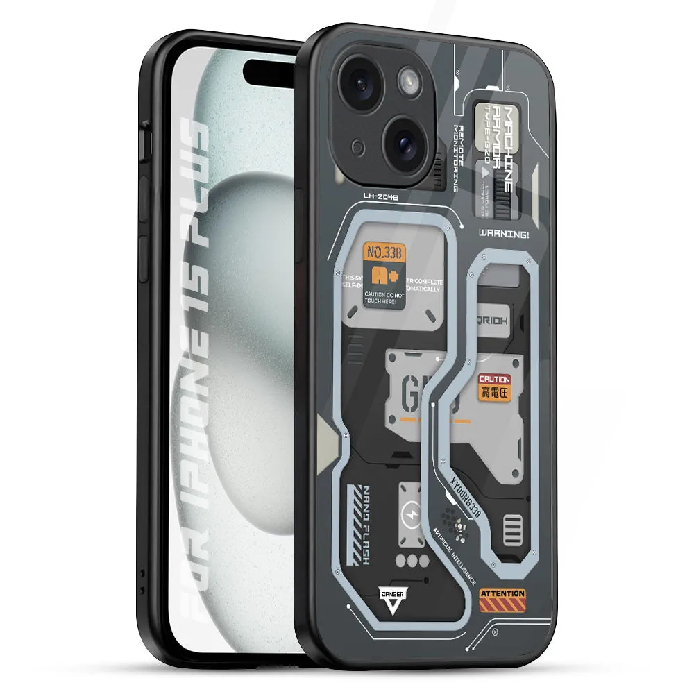 Retro Futuristic Glass Case for iPhone 15 Plus Flexible Grip Form