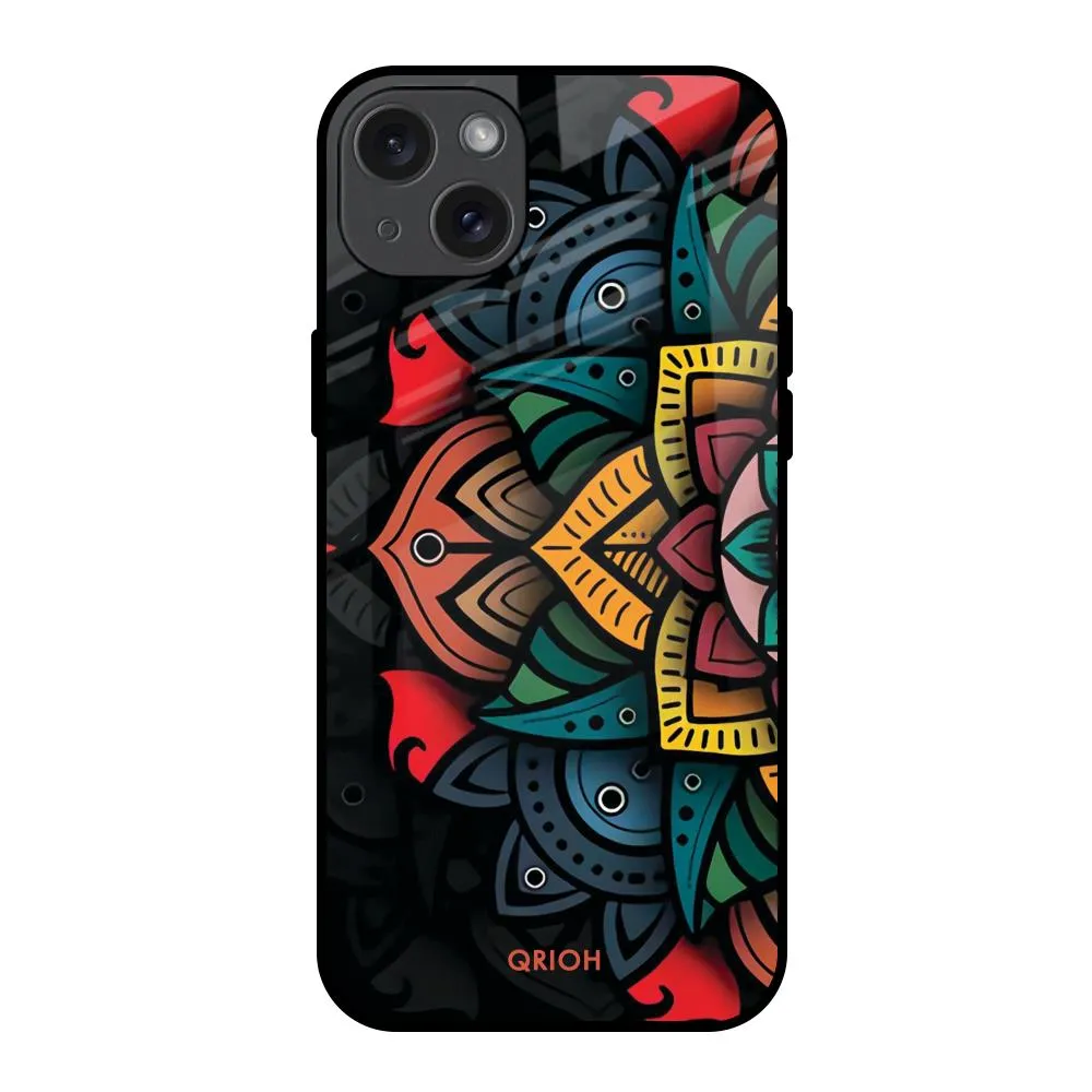 Retro Gorgeous Flower Glass Case for iPhone 15 Plus Durable Edge Impact Resistant