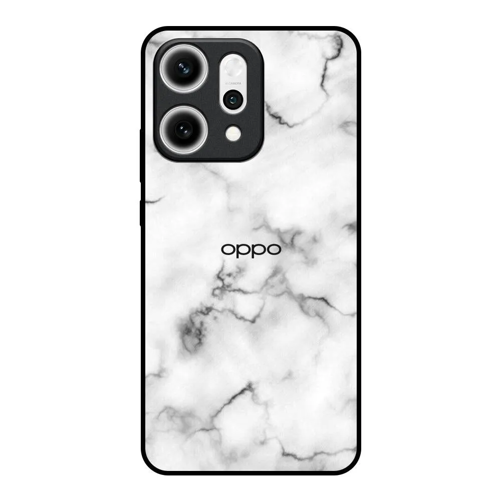 Minimal Texture Satin White Marble Glass Case for Oppo Reno14 5G