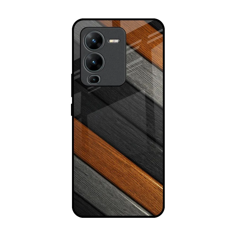 Smooth Pattern Finish Hybrid Detail Tri Color Wood Glass Case for Vivo V25 Pro