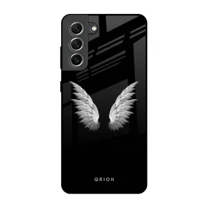 White Angel Wings Glass Case for Samsung Galaxy S21 FE 5G Carbon Fiber