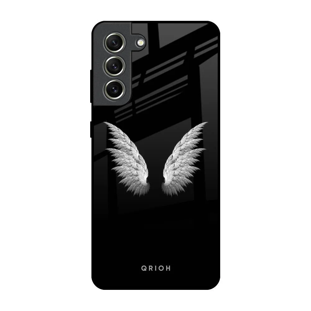 White Angel Wings Glass Case for Samsung Galaxy S21 FE 5G Carbon Fiber