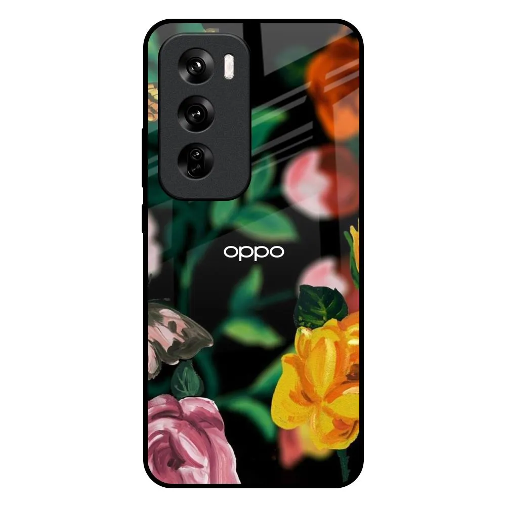 Flowers & Butterfly Glass Case for Oppo Reno 12 Pro 5G Durable Texture Build Durable Finish