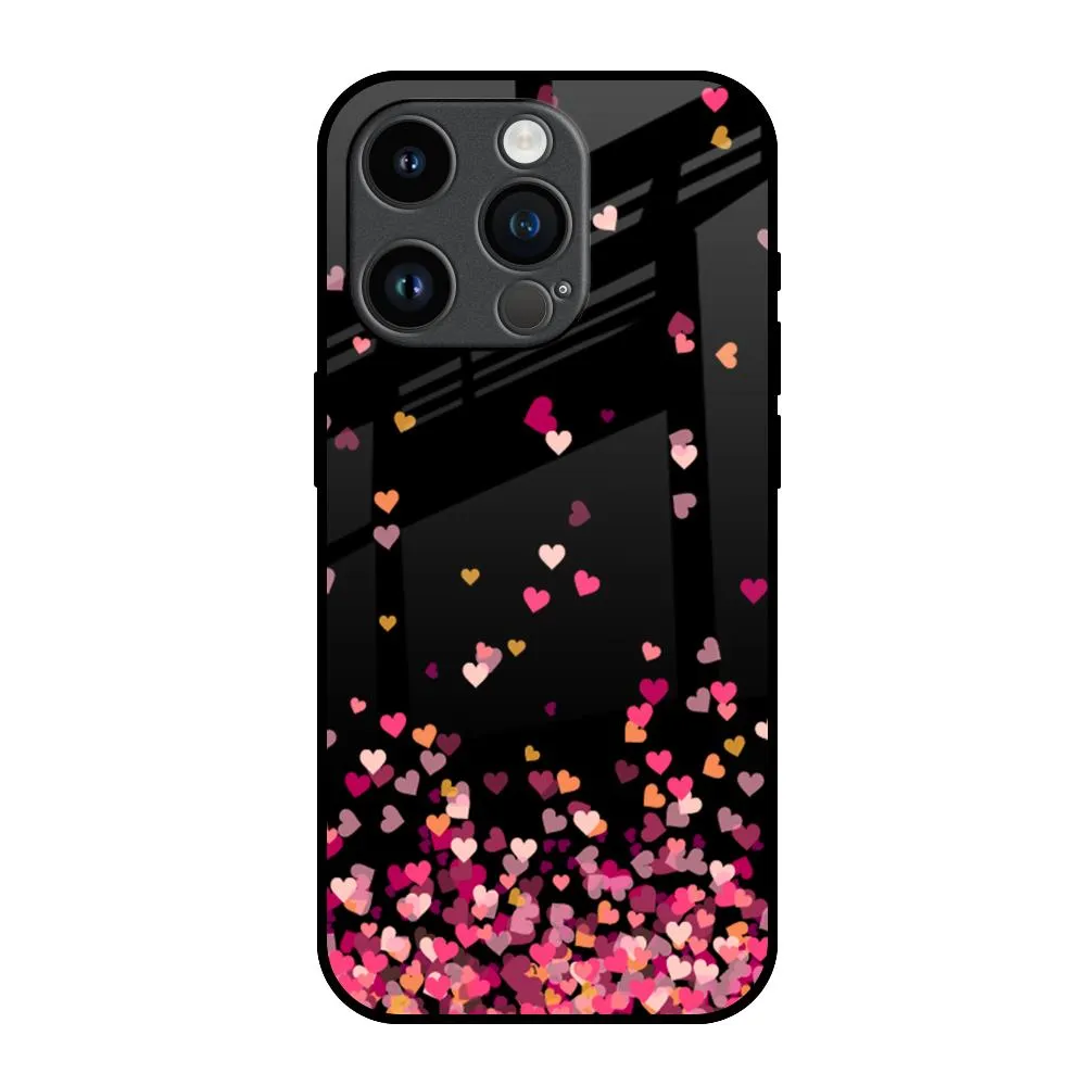 Heart Rain Fall Glass Case For iPhone 14 Pro Bold Look Practical Look