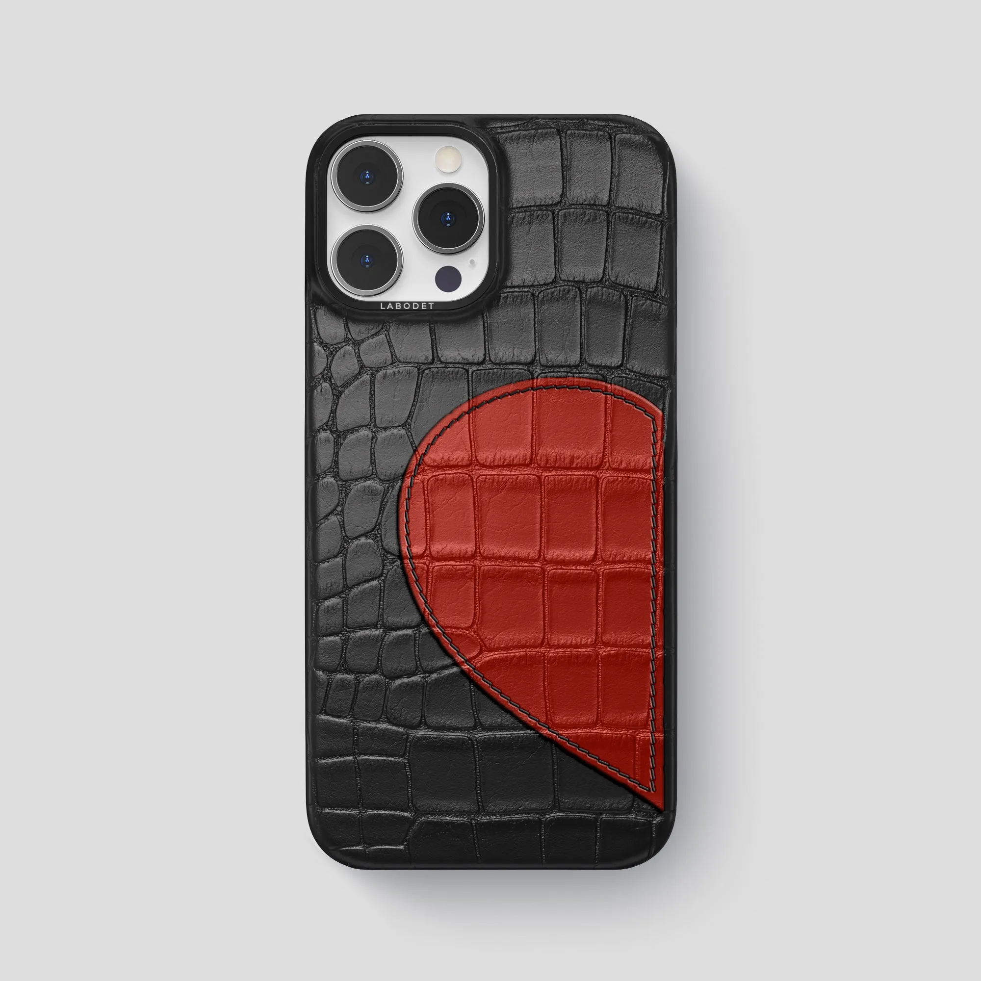 Classic Case With Half Heart - Right For iPhone 15 Pro Max In Alligator Classic Texture Luxury Style