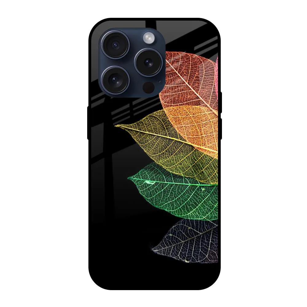 Colorful Leaves Glass Case for iPhone 15 Pro Smooth Surface Subtle Touch