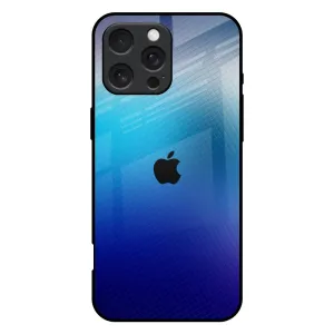 Blue Rhombus Pattern Glass Case for iPhone 16 Pro Max Flexible Edge Texture