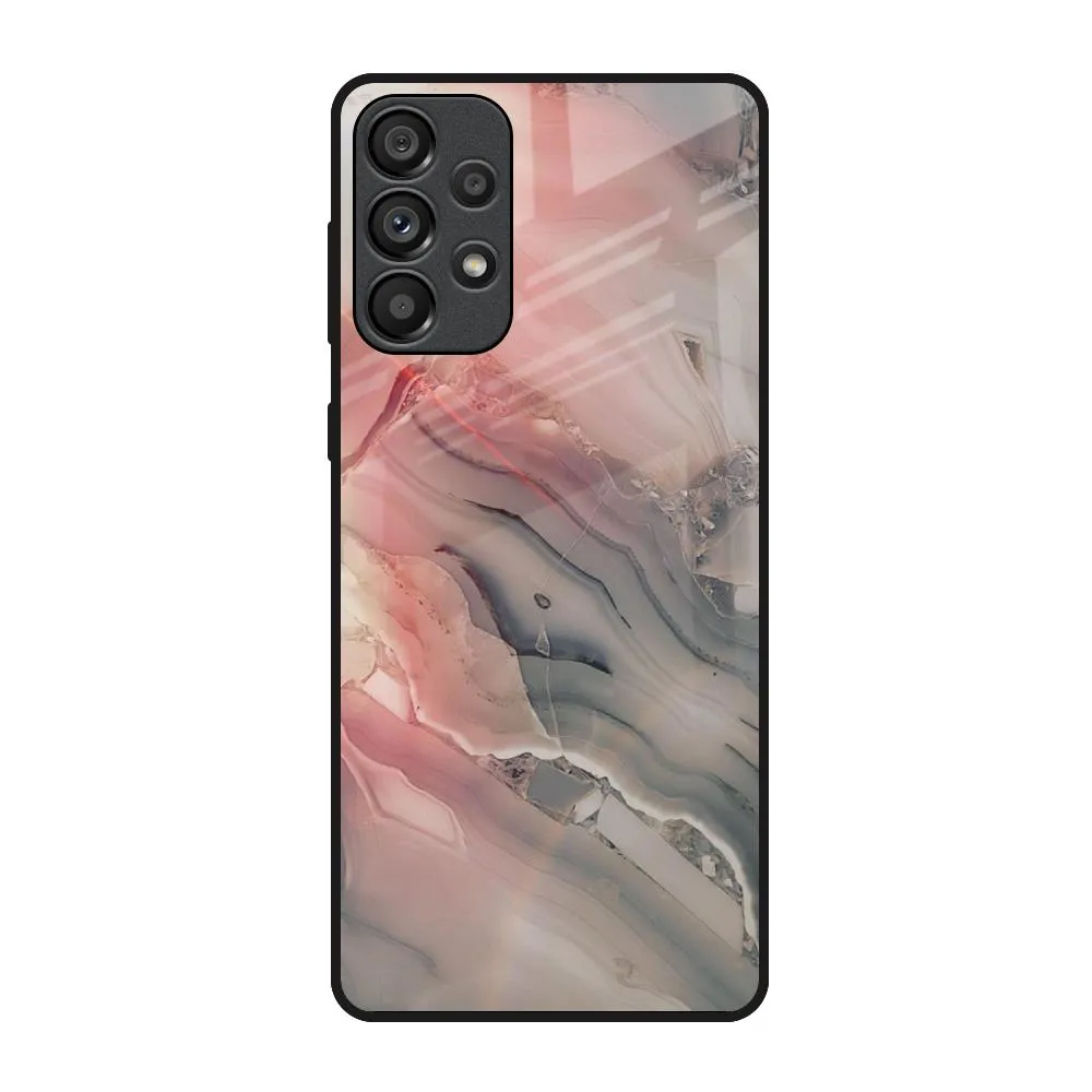 Professional Style Simple Look Pink And Grey Marble Glass Case For Samsung Galaxy A73 5G
