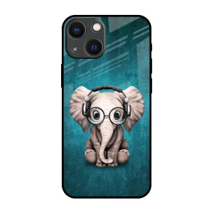 Adorable Baby Elephant Glass Case For iPhone 14 Plus Shockproof Frame Gloss Layer