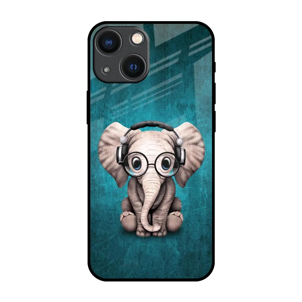 Adorable Baby Elephant Glass Case For iPhone 14 Plus Shockproof Frame Gloss Layer