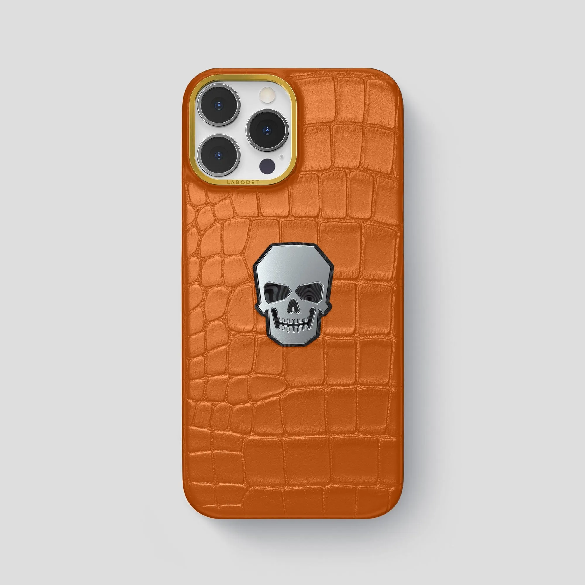 Classic Case With Titanium Skull For iPhone 15 Pro Max In Alligator Fashion Touch Rugged Edge Texture