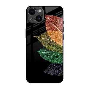 Hybrid Material Build Colorful Leaves Glass Case for iPhone 14