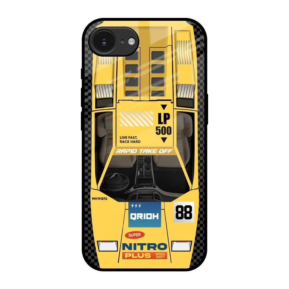 Yellow Racing Car Glass Case for Apple iPhone 16e Premium Style