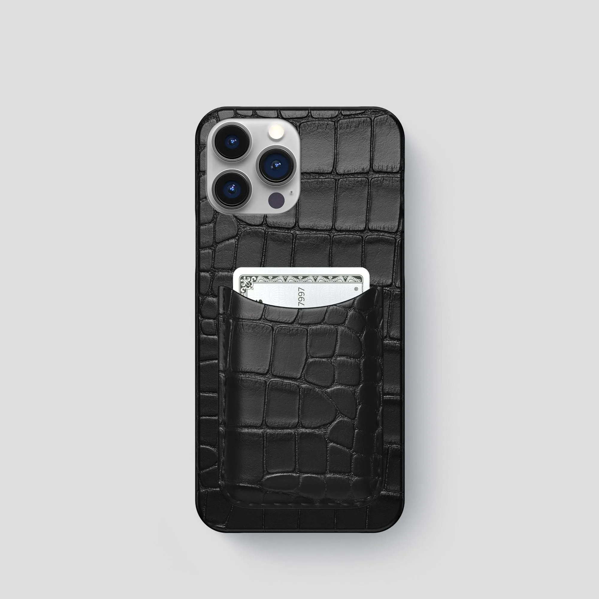 Hybrid Detail Slim Card Case For iPhone 15 Pro In Alligator