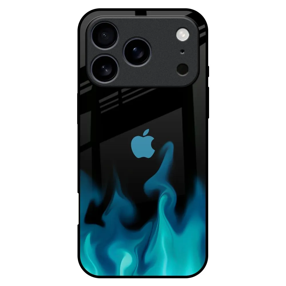 Teal Flames Glass Case for iPhone 17 Pro Max Hybrid Finish