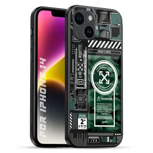 Green Camo Circuit Glass Case for iPhone 14 Smooth Finish Touch