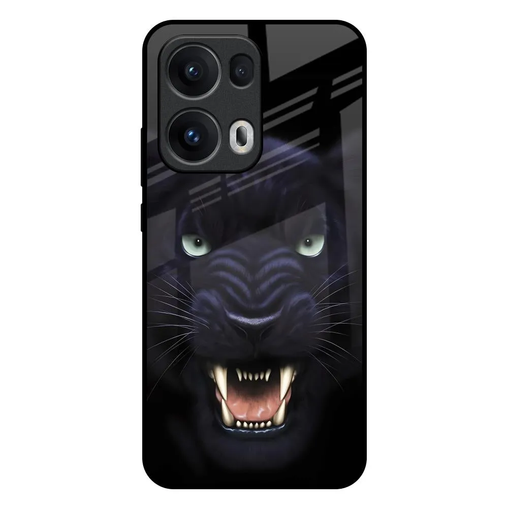 Minimal Detail Texture Sleek Build Angry Black Tiger Glass Case for Oppo Reno13 Pro 5G
