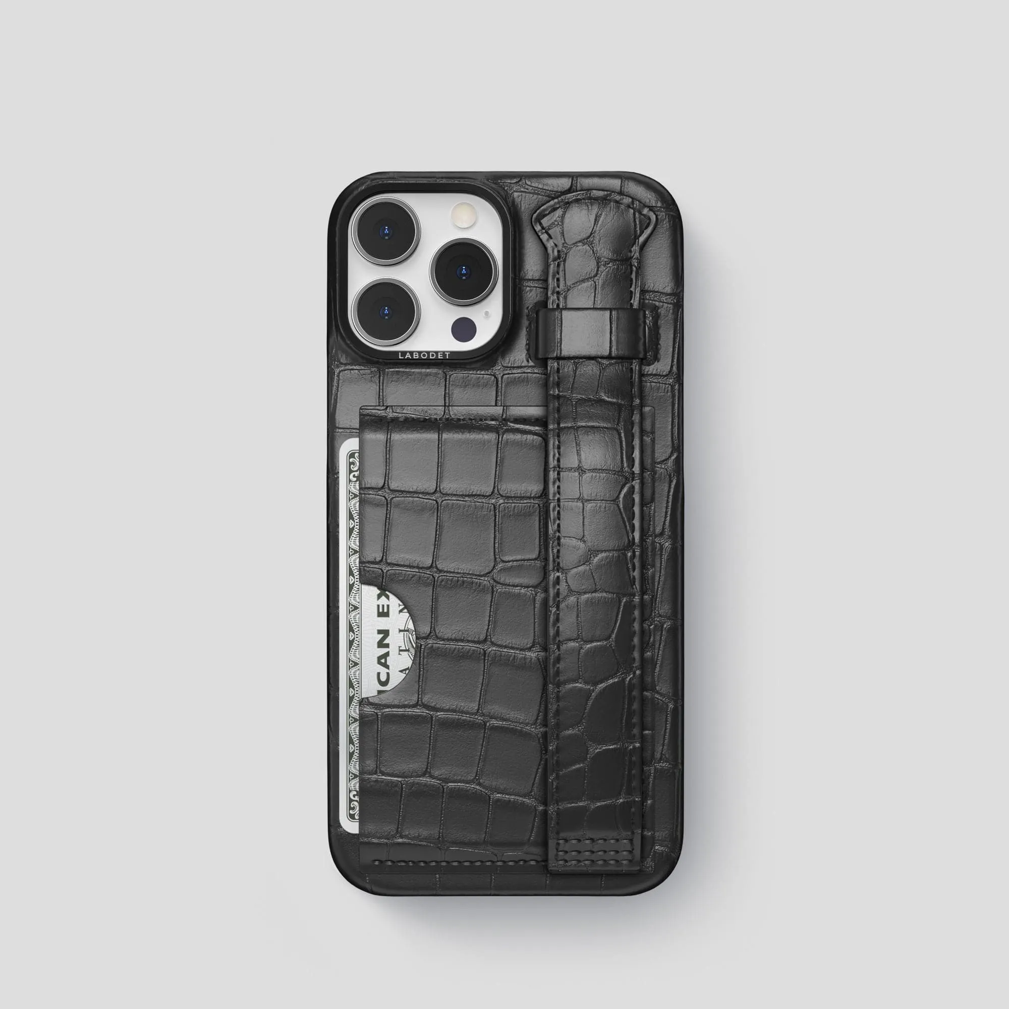 Rugged Look Finish Cardholder Strap Case For iPhone 15 Pro In Alligator
