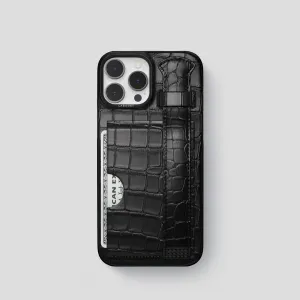 Premium Texture Layer Precision Cutouts Cardholder Strap Case For iPhone 15 Pro In Alligator