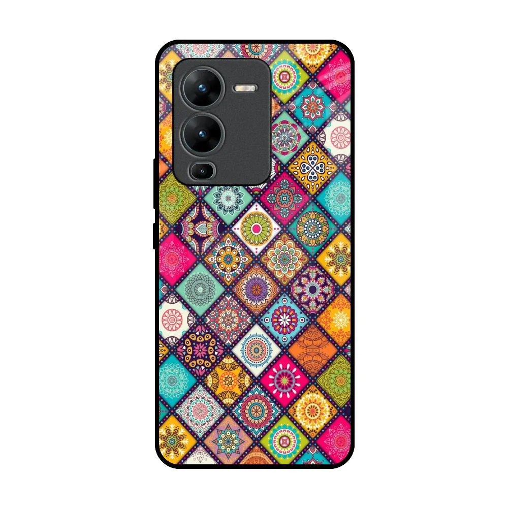 Rugged Design Multicolor Mandala Glass Case for Vivo V25 Pro
