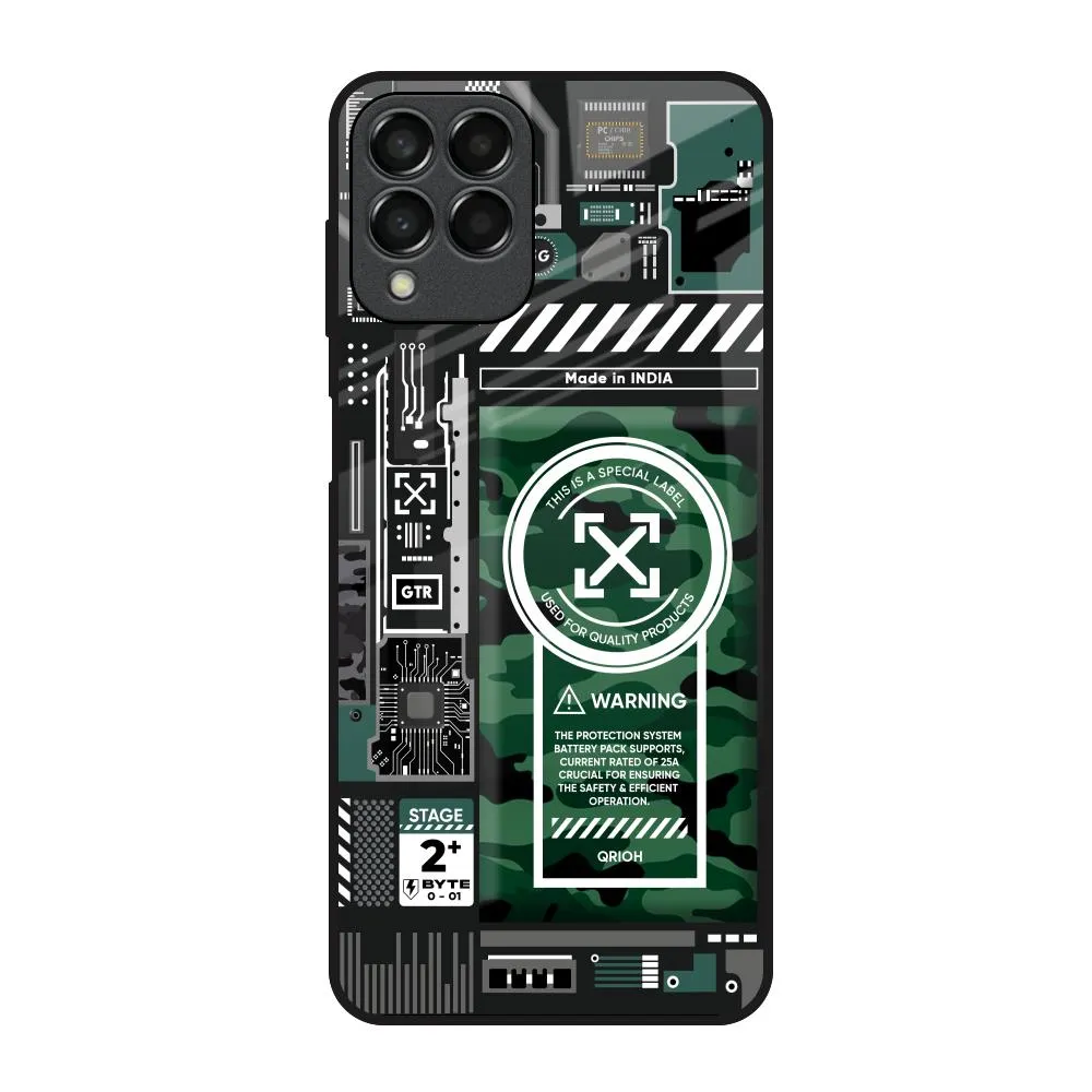 Green Camo Circuit Glass Case for Samsung Galaxy M53 5G Anti Scratch Layer Urban Design