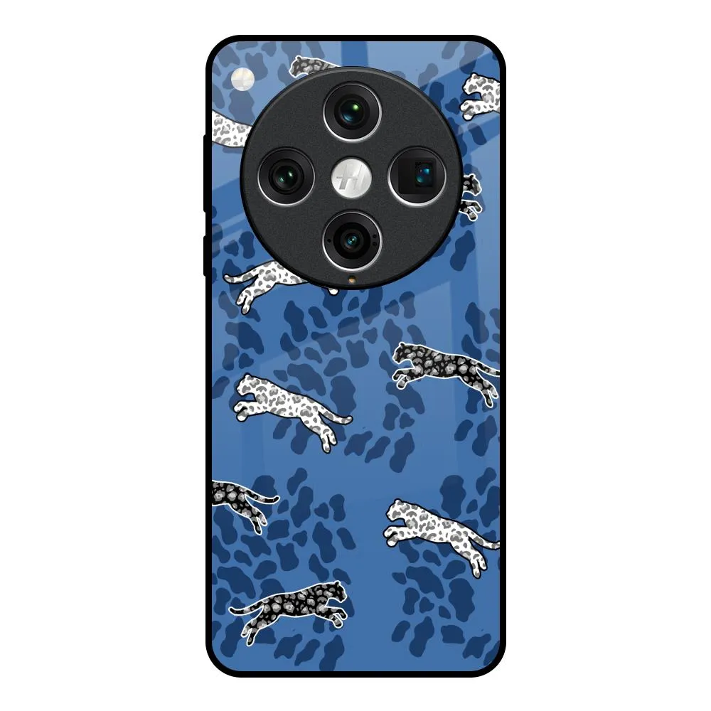 Modern Function Blue Cheetah Glass Case for Oppo Find x8 Pro