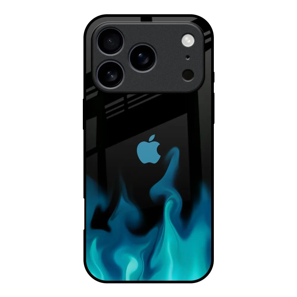 Strong Shell Gloss Touch Teal Flames Glass Case for iPhone 17 Pro