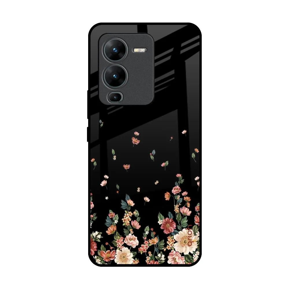 Gradient Design Floating Floral Print Glass Case for Vivo V25 Pro