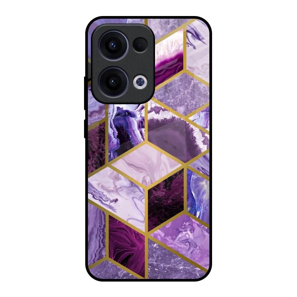 Versatile Design Rugged Surface Purple Rhombus Marble Glass Case for Oppo Reno13 5G