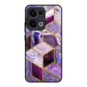 Versatile Design Rugged Surface Purple Rhombus Marble Glass Case for Oppo Reno13 5G