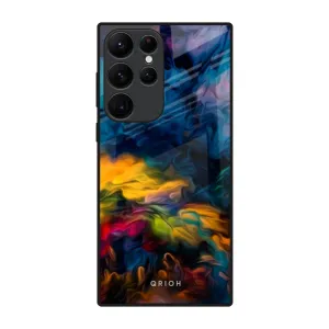Slim Texture Unique Artwork Multicolor Oil Painting Glass Case for Samsung Galaxy S22 Ultra 5G
