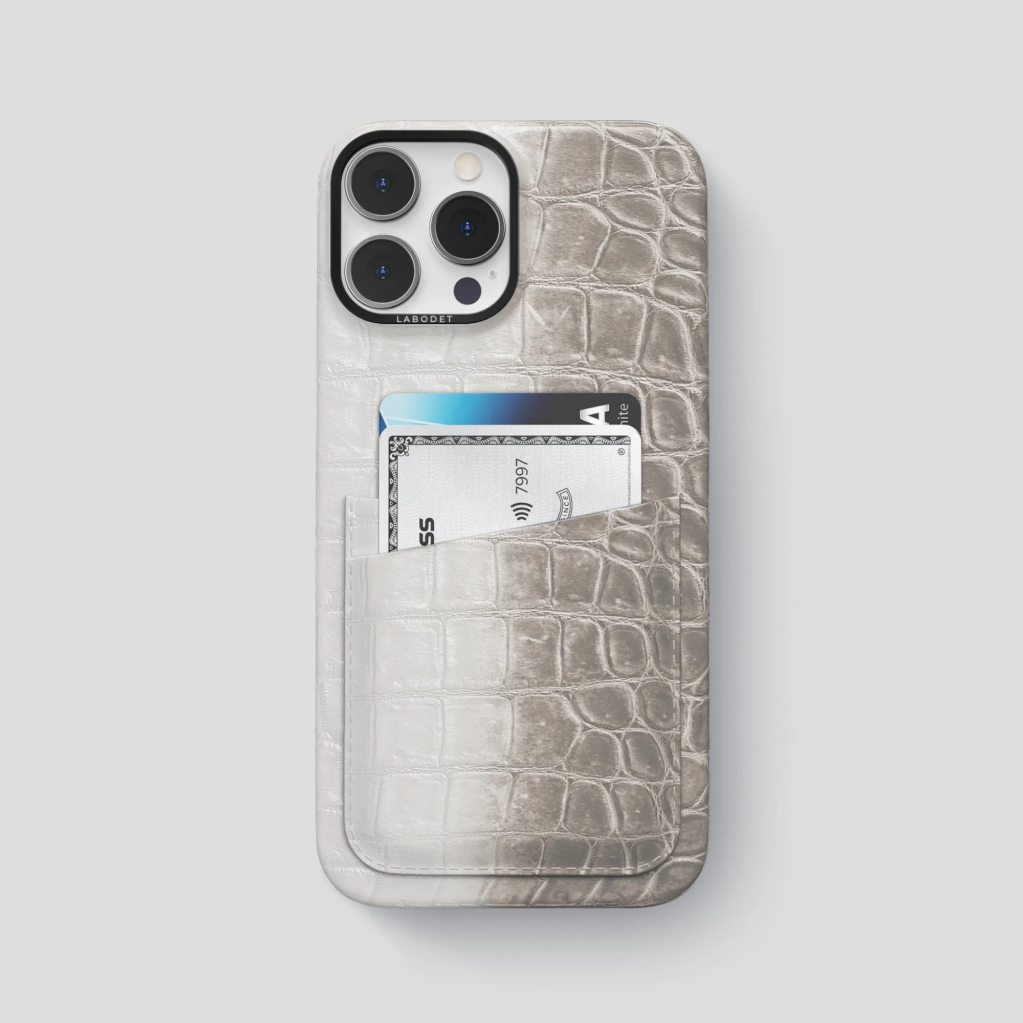 Double Card Case For iPhone 15 Pro Max In Himalayan Crocodile Soft Protection Layer Smooth Surface