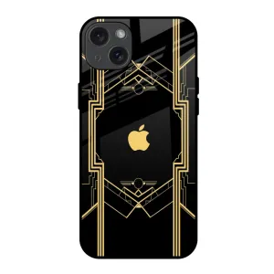 Dual Layer Modern Design Sacred Logo Glass Case for iPhone 15 Plus