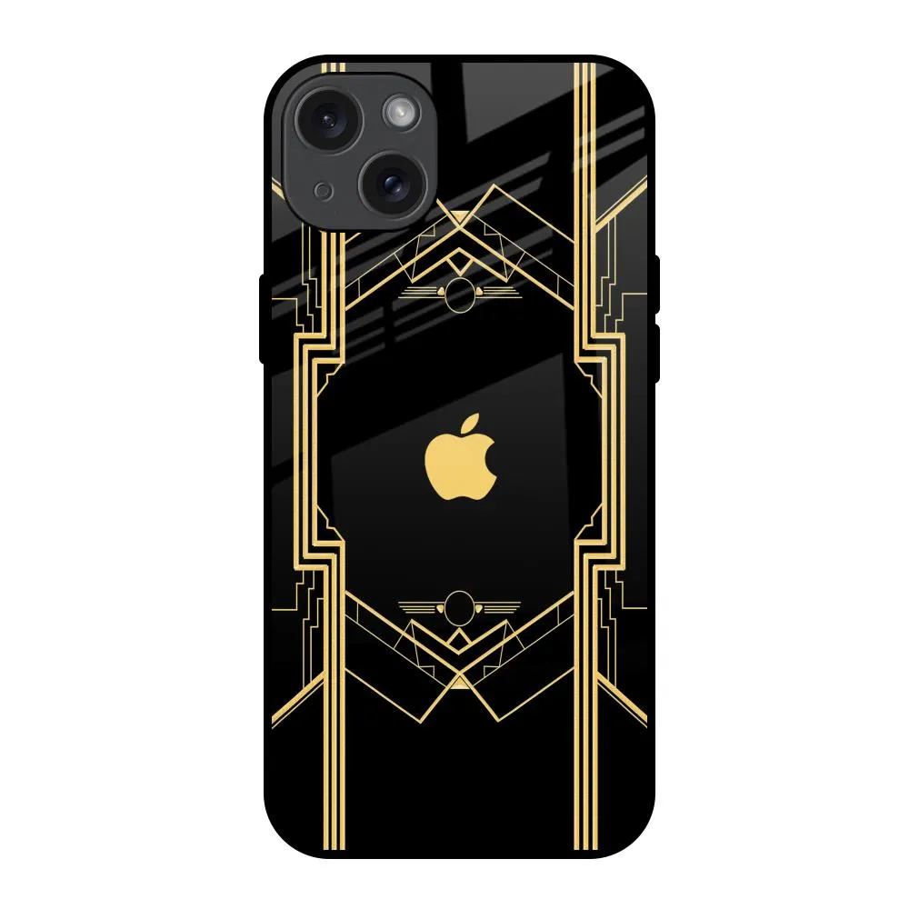 Dual Layer Modern Design Sacred Logo Glass Case for iPhone 15 Plus