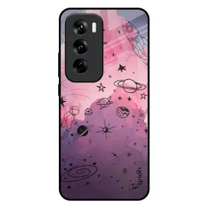 Space Doodles Glass Case for Oppo Reno 12 5G Strong protection Smooth Outline