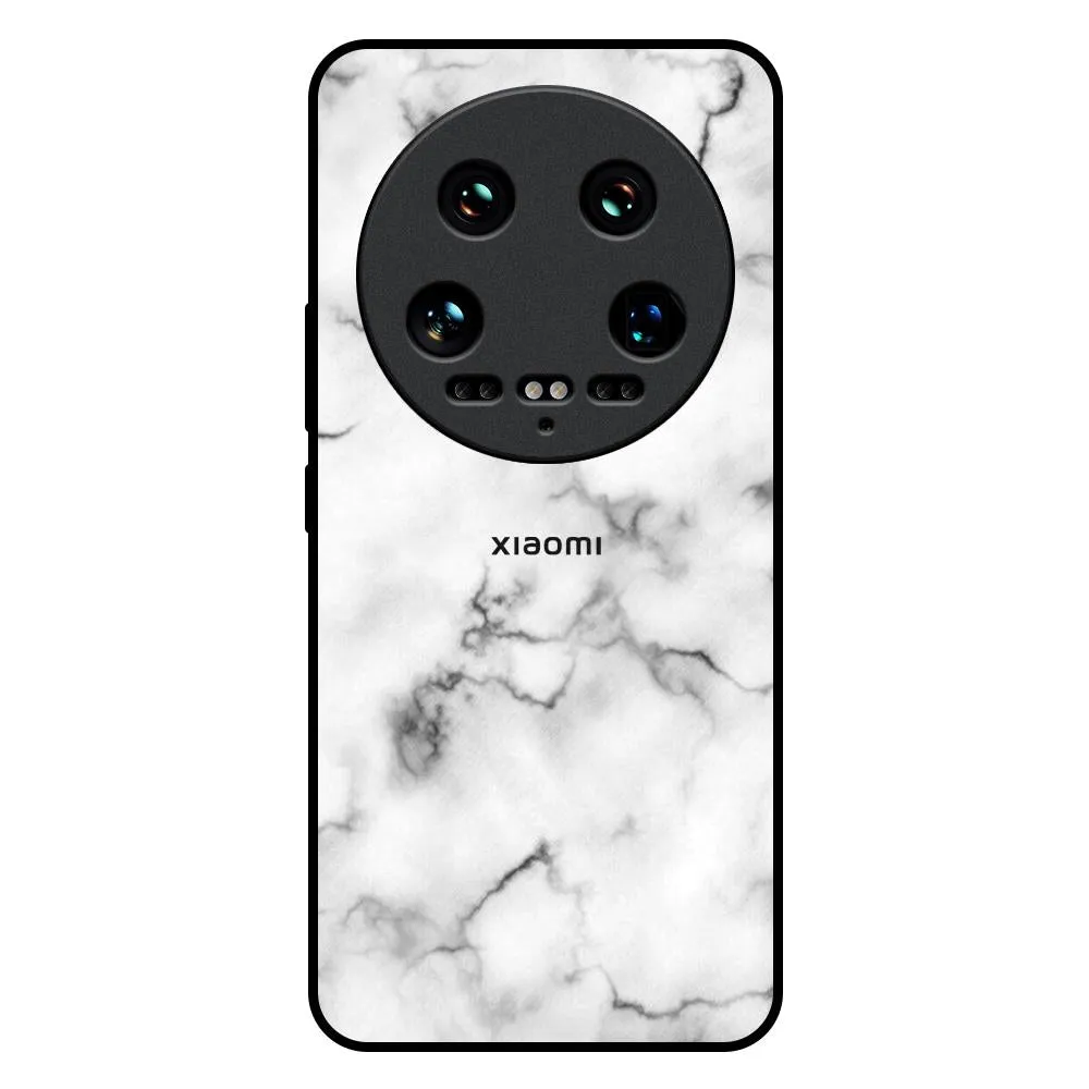 Portable Fit Satin White Marble Glass Case for Mi 14 Ultra 5G