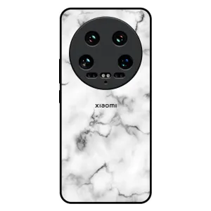 Portable Fit Satin White Marble Glass Case for Mi 14 Ultra 5G