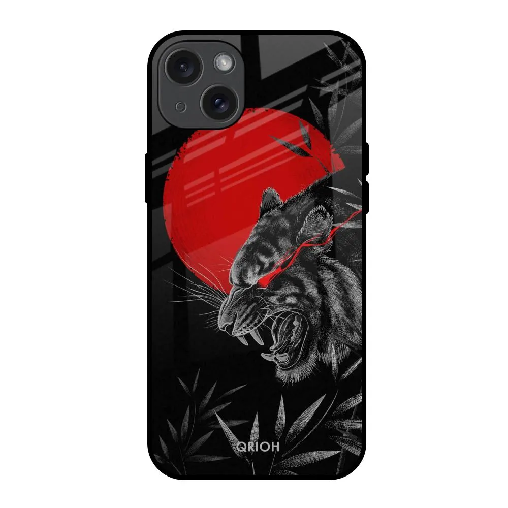 Casual Look Red Moon Tiger Glass Case for iPhone 15 Plus