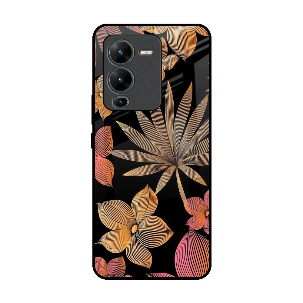 Tactile Feel Lines Pattern Flowers Glass Case for Vivo V25 Pro