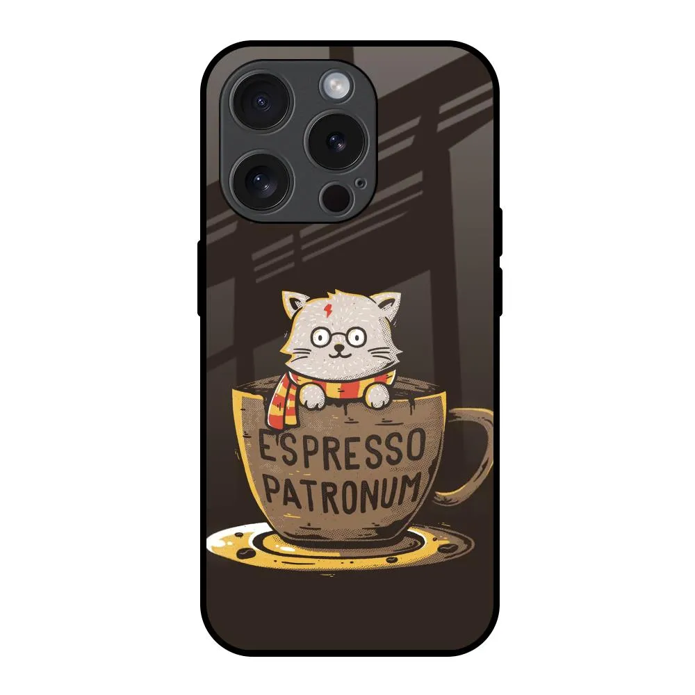 Tea With Kitty Glass Case For iPhone 15 Pro Creative Accent Marble Texture