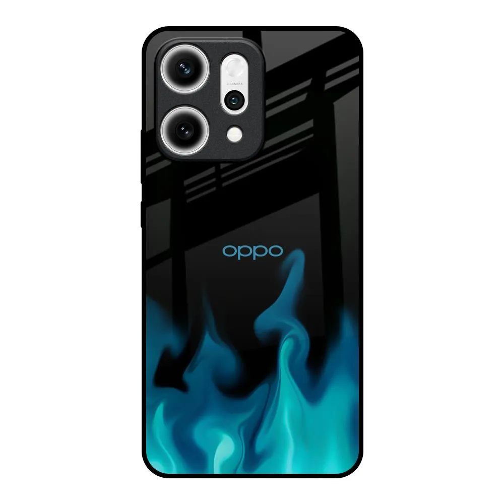 Teal Flames Glass Case for Oppo Reno14 5G Classic Look Smooth Texture