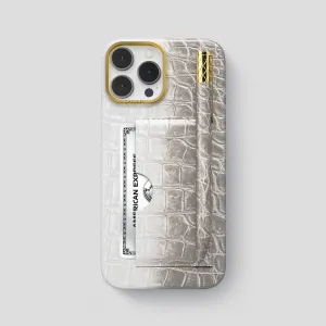 Soft Surface Hybrid Shield Card and Pen Holder Case For iPhone 15 Pro Max In Himalayan Crocodile