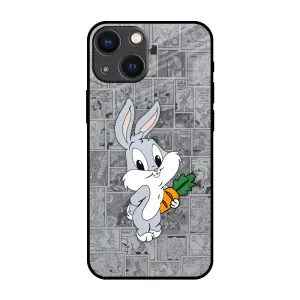 Cute Baby Bunny Glass Case for iPhone 14 Plus Elegant Surface Classic Look