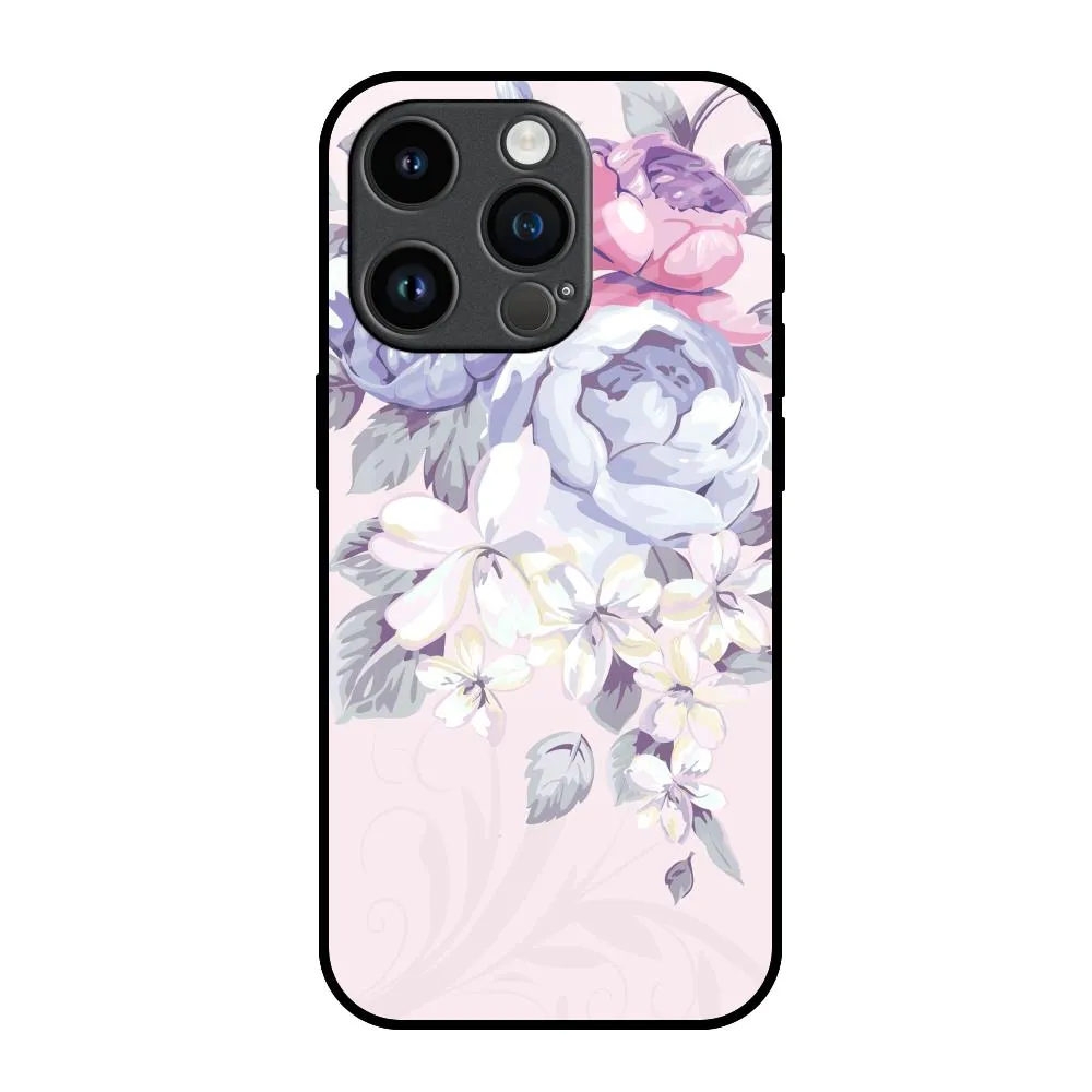 Elegant Floral Glass Case for iPhone 14 Pro Soft Touching