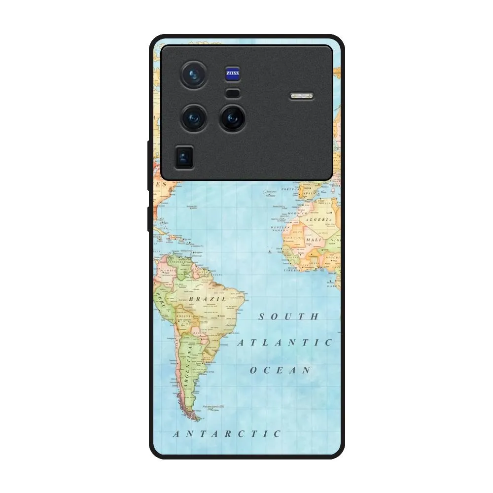 Soft Shield Travel Map Glass Case for Vivo X80 Pro 5G