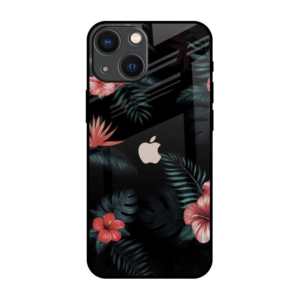 Flexible Pattern Layer Comfort Feel Tropical Art Flower Glass Case for iPhone 14 Plus