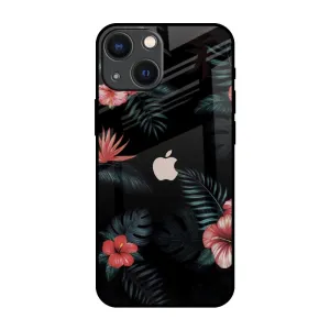 Flexible Pattern Layer Comfort Feel Tropical Art Flower Glass Case for iPhone 14 Plus