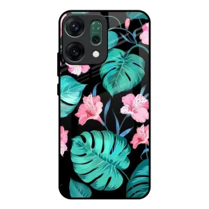 Tropical Leaves & Pink Flowers Glass Case for Oppo Reno14 Pro 5G Compact Grip Lightweight Grip