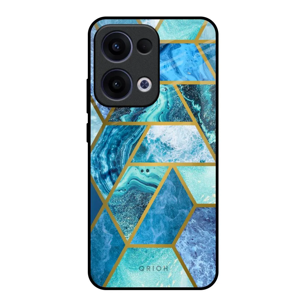 Protective Lining Turquoise Geometrical Marble Glass Case for Oppo Reno13 5G