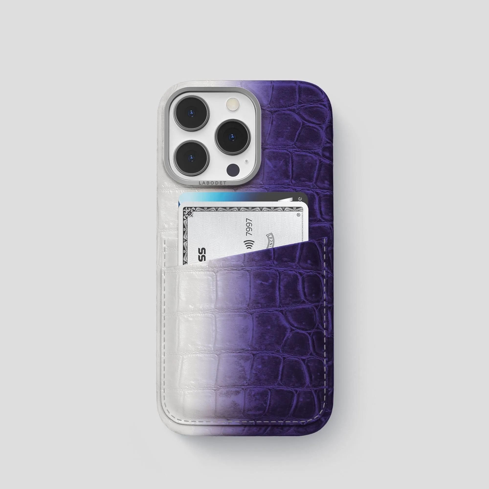 Protective Finish Double Card Case For iPhone 15 Pro In Himalayan Crocodile